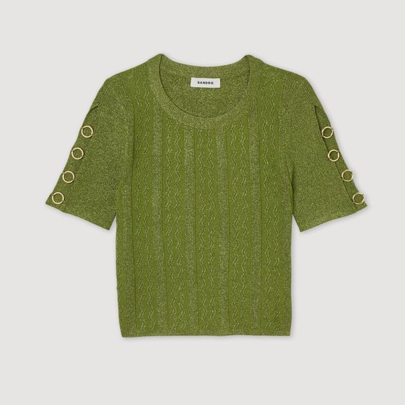Sandro Tops - NWT Sandro Manacor Metallic Short Sleeve Cropped Sweater